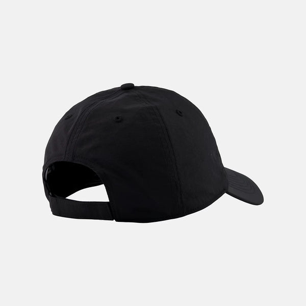 Black baseball cap on a light gray background