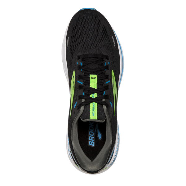 Top view of the Men's Adrenaline GTS 23 by Brook's in the color Black/Hawaiian Ocean/Green