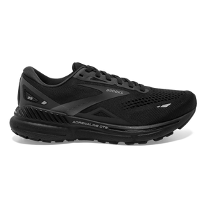 Lateral view of the Men's Adrenaline GTS 23 by Brook's in the color Black/Black/Ebony