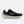 Black and white running shoe with white sole on a white background