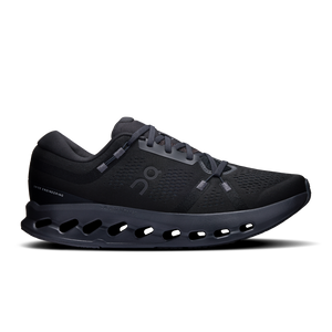 A pair of black On Cloudsurfer 2 running shoes for men, side view.