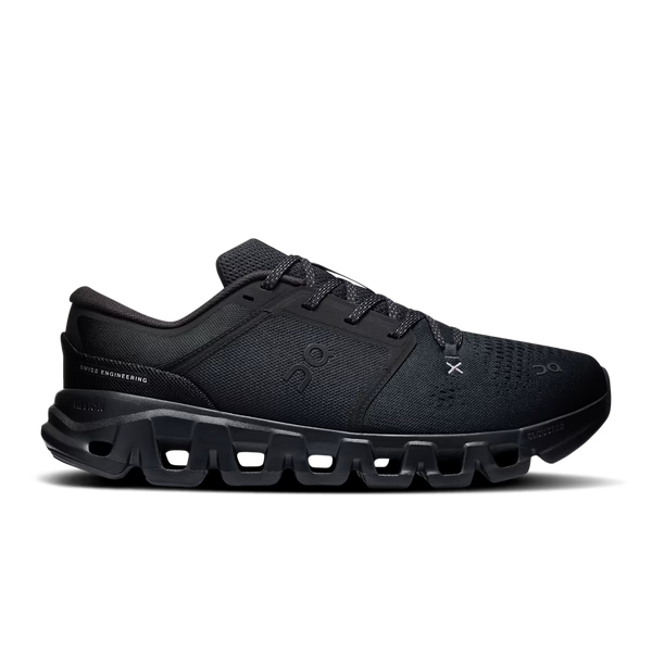 A black On running shoe with a chunky, sculpted sole and textured mesh upper, shown in a side profile on a white background.