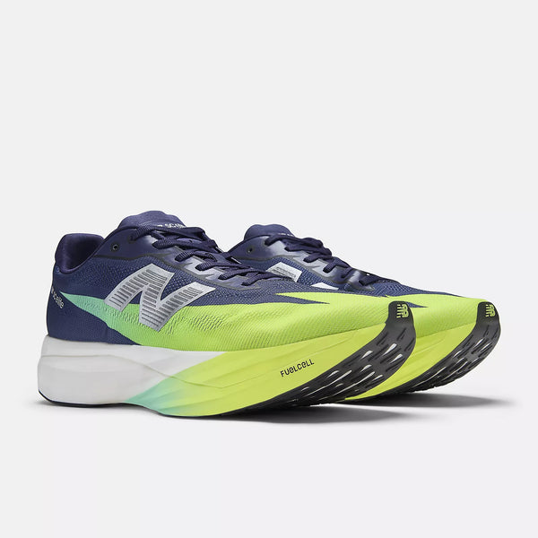 Blue and green running shoe on a white background