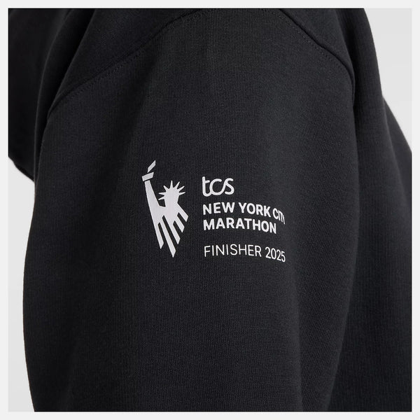 sleeve NYCM logo on black hoodie