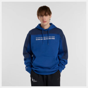 Fleece graphic hoodie that is color blocked on the arms.