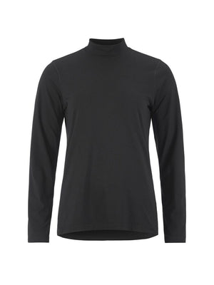 Black long-sleeve shirt with a high collar on a white background