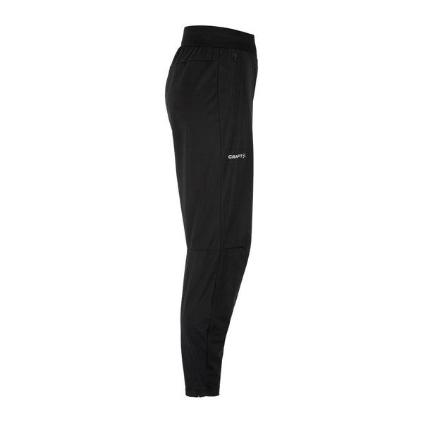 Black athletic pants with a brand logo on a white background