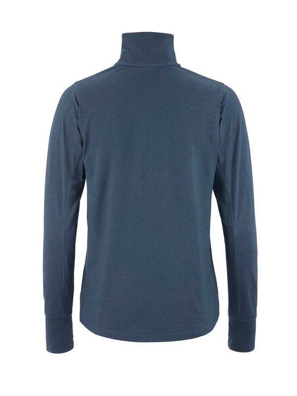 Blue long-sleeve shirt with a high collar on a white background