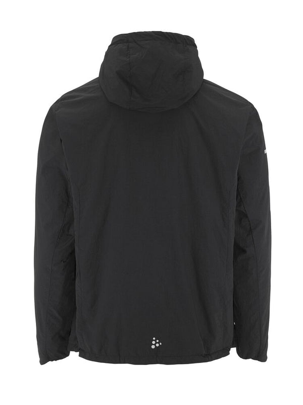 Black jacket with a hood on a white background