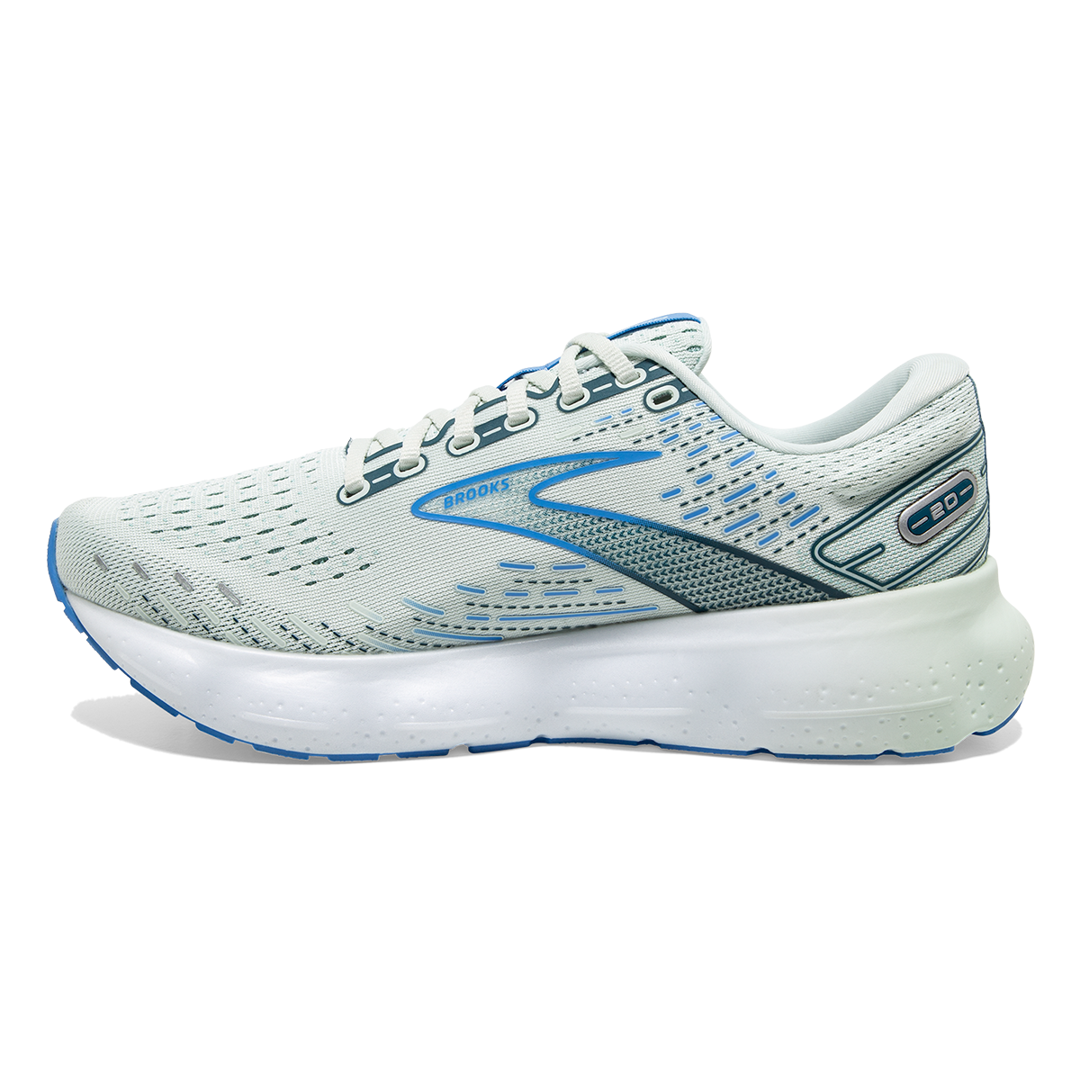 Medial view of the Women's Glycerin 20 by Brook's in the color Blue Glass/Marina/Legion Blue