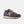 Purple and navy sneaker with yellow laces on a white background