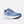 Blue running shoe with New Balance logo on a light gray background
