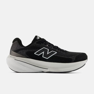 Running shoe with a black upper and N New Balance logo with a white midsole.
