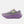 Gray and purple running shoe with a green logo on a white background
