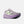 Gray and purple running shoe with neon green accents on a white background