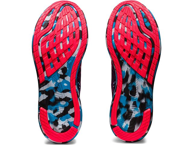 Bottom (outer sole) view of the Men's Noosa Tri 14 by ASIC in the color Diva Pink/Black