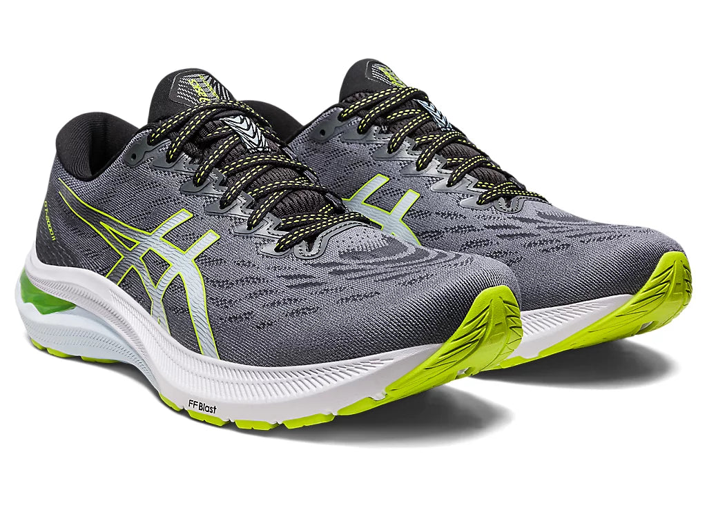 Front angled view of the Men's ASICS GT 2000 Version 11 in the color Metropolis / Lime Zest