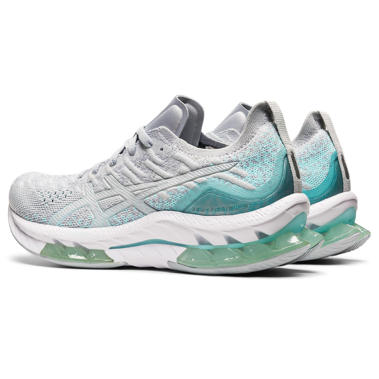 Back angled view of the Women's Kinsei Blast by ASIC in the color Glacier Grey/Piedmont Grey