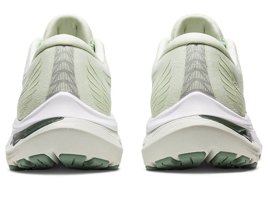 Back view of the Women's ASICS GT 2000 Version 11 stability shoe in the color Whisper Green / Pure Silver