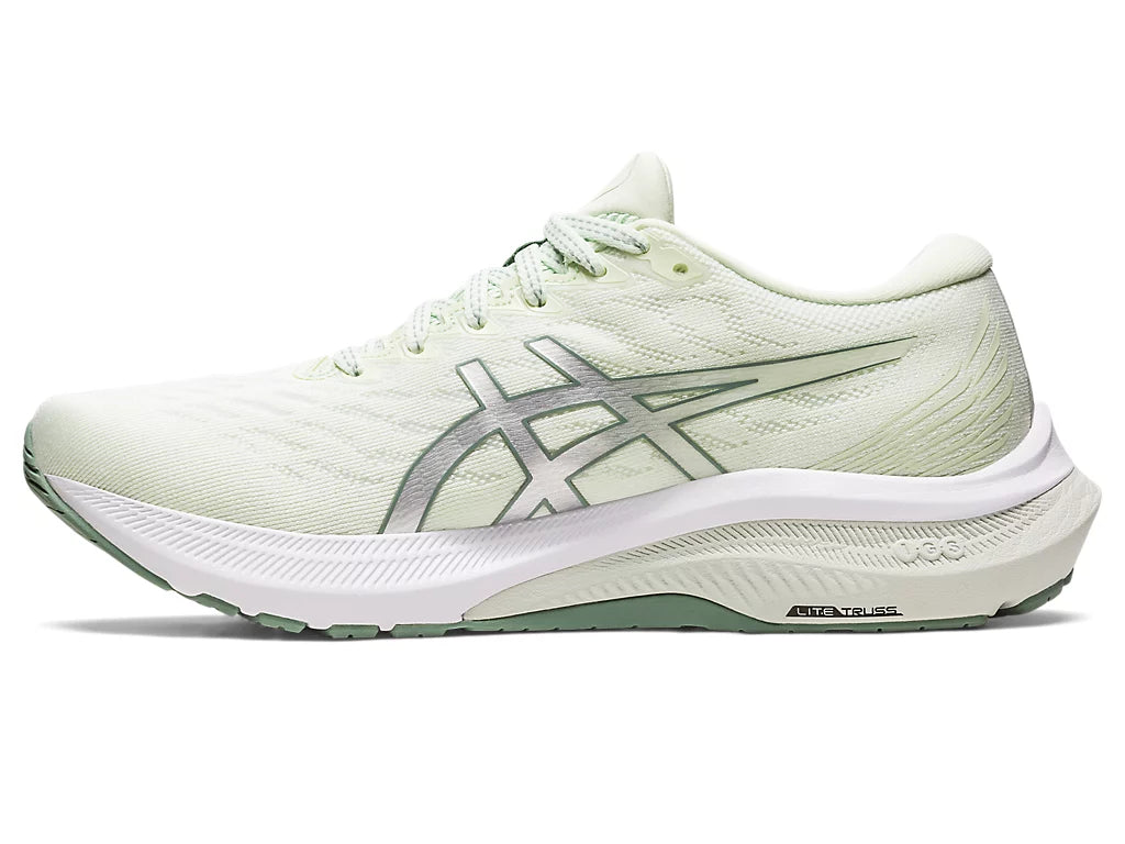 Medial view of the Women's ASICS GT 2000 Version 11 stability shoe in the color Whisper Green / Pure Silver