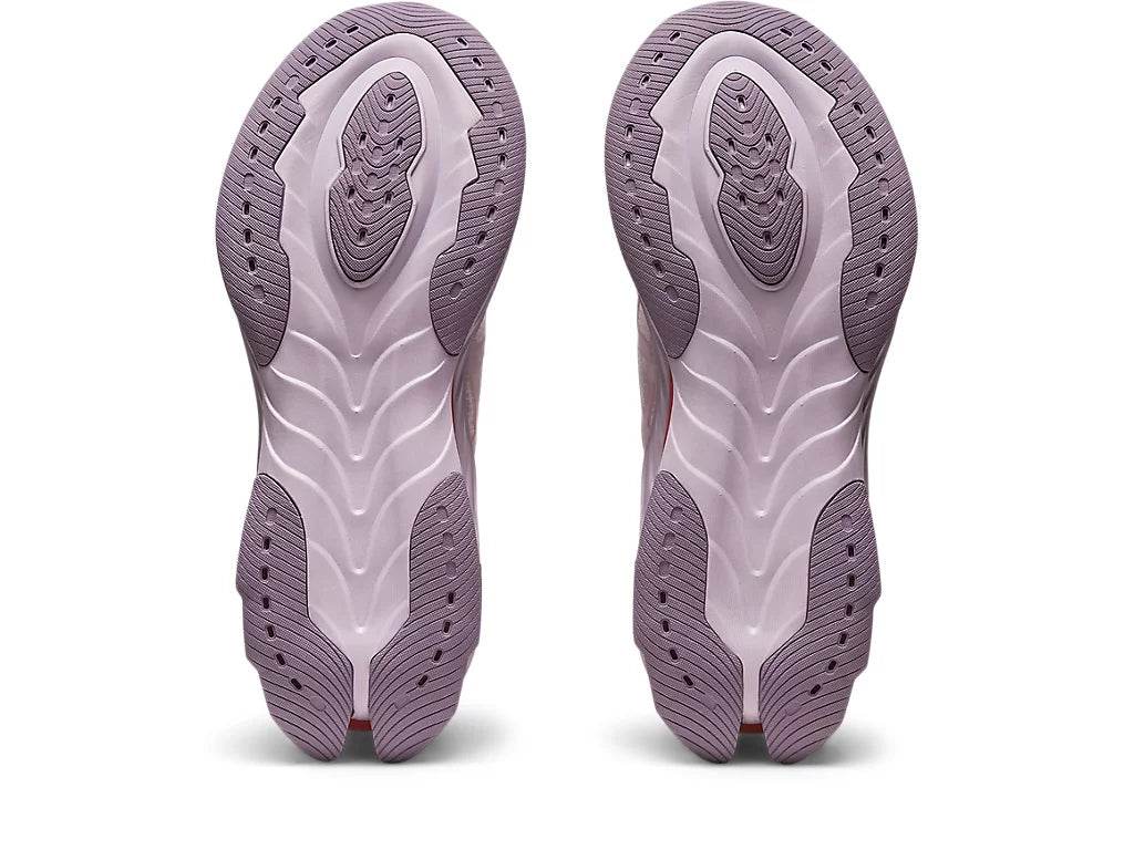 Bottom (outer sole) view of the ASIC Women's Gel Kinsei Blast LE 2 in the color White/Papaya