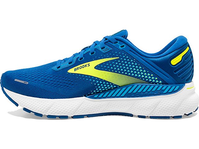 Medial view of the Men's Adrenaline GTS 22 by Brooks in the color Blue/Nightlife/White