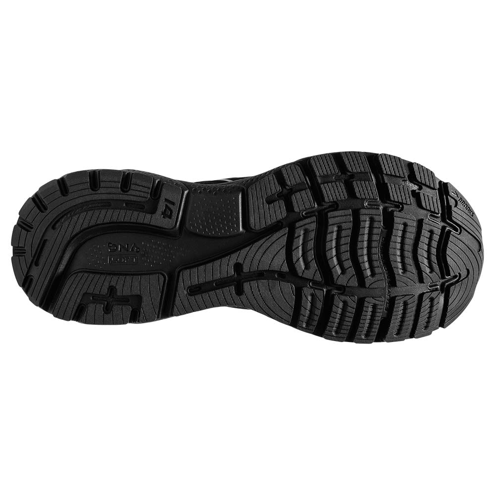 Bottom (outer sole) view of the Men's Ghost 14 GTX (Gore Tex) waterproof running shoe by Brooks in the color Black/Black/Ebony