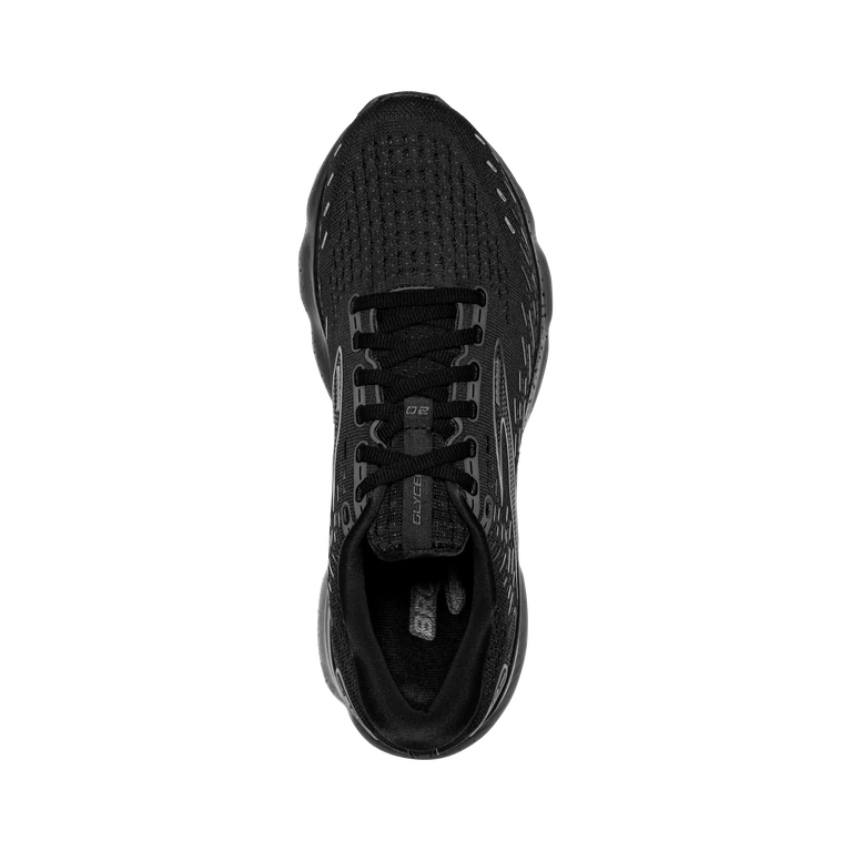 Top view of the Men's Glycerin 20 in the wide 2E width, color Black/Black/Ebony