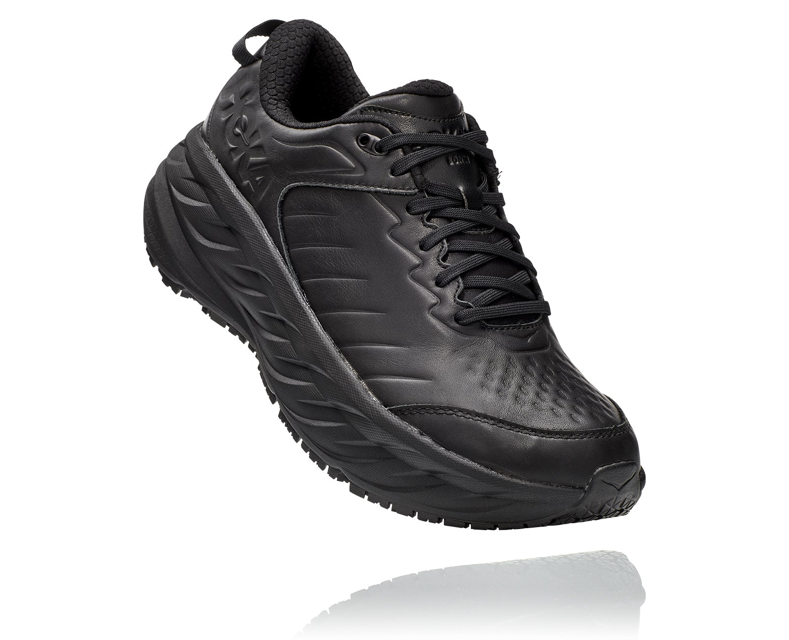 The Men's Hoka Bondi SR features a water-resistant leather upper along with a slip-resistant outsole. Ever features of the Hoka Bondi SR is designed to create all day comfort. 
