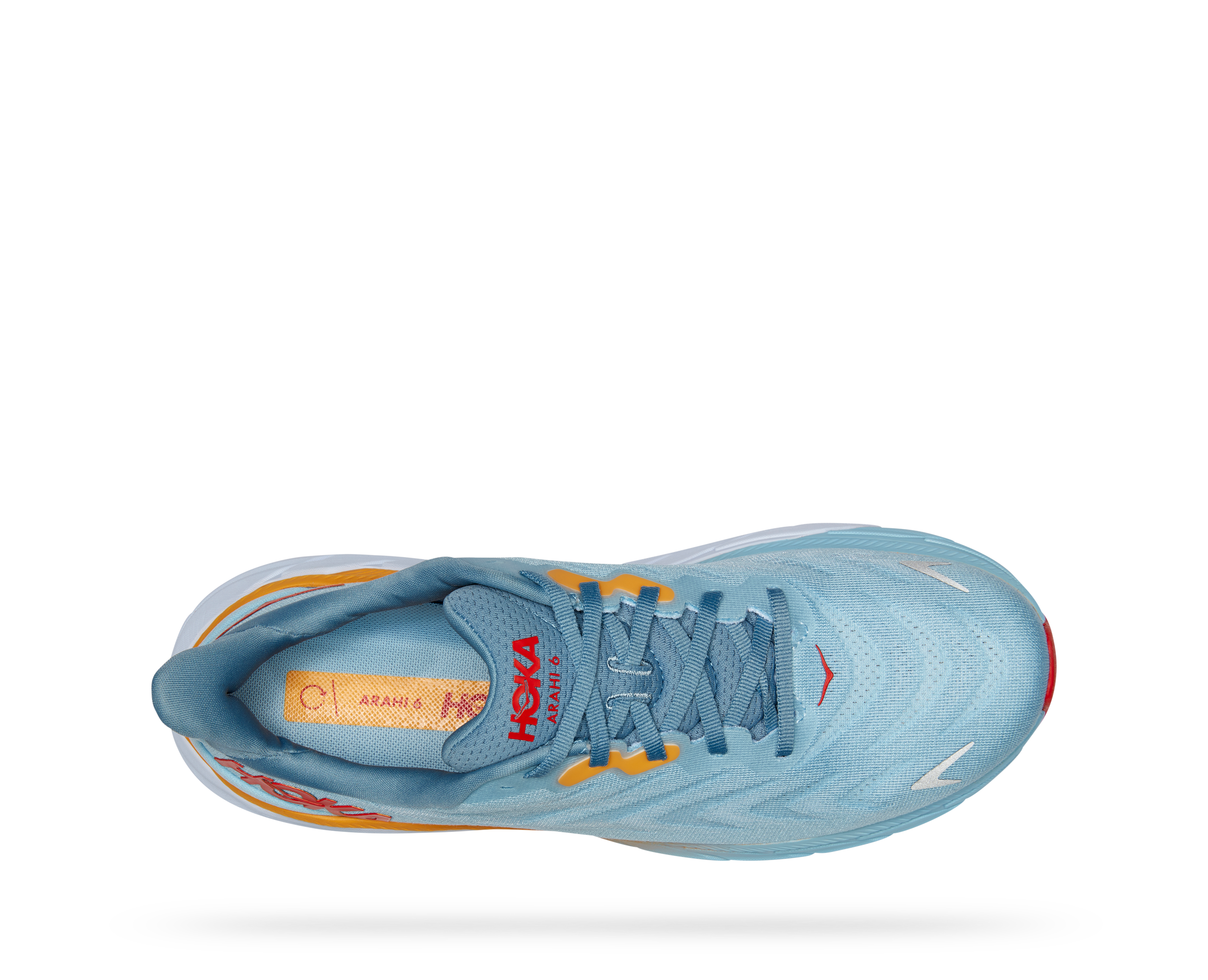Top view of the Men's Arahi 6 by HOKA in the color Summer Song/Mountain Spring