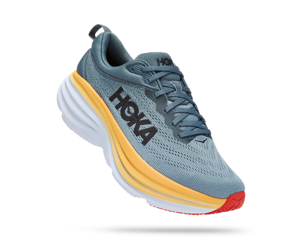 The Men's Bondi 8 from Hoka is simply the ultra-cushioned game-changer. One of the hardest working shoes in the HOKA lineup, the Bondi takes a bold step forward this season reworked with softer, lighter foams and a brand-new extended heel geometry. Taking on a billowed effect, the rear crash pad affords an incredibly soft and balanced ride from heel strike to forefoot transaction.