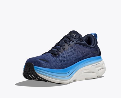 Front angled view of the Men's HOKA Bondi 8 in the color Outer Space/All Aboard