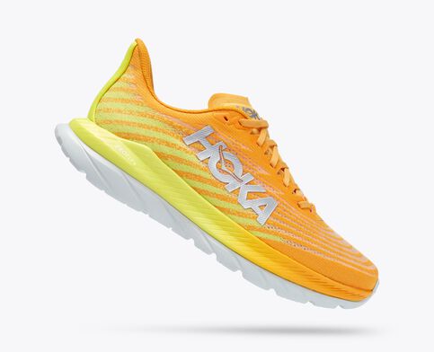 Angled lateral view of the Men's HOKA Mach 5 in the color Yellow