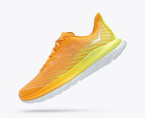 Angled medial view of the Men's HOKA Mach 5 in the color Yellow