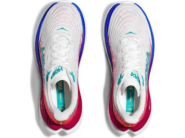 Top view of the Women's Mach 5 by HOKA in the color White/Flame