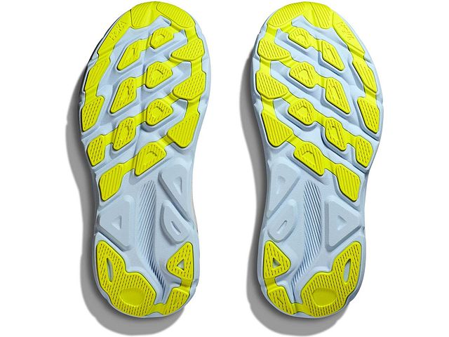 Bottom (outer sole) view of the Women's Clifton 9 in the wide D width, color Nimbus Cloud/Ice Water