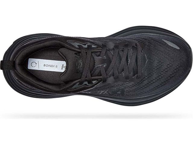 Top view of the Women's Bondi 8 by HOKA in the color Black/Black