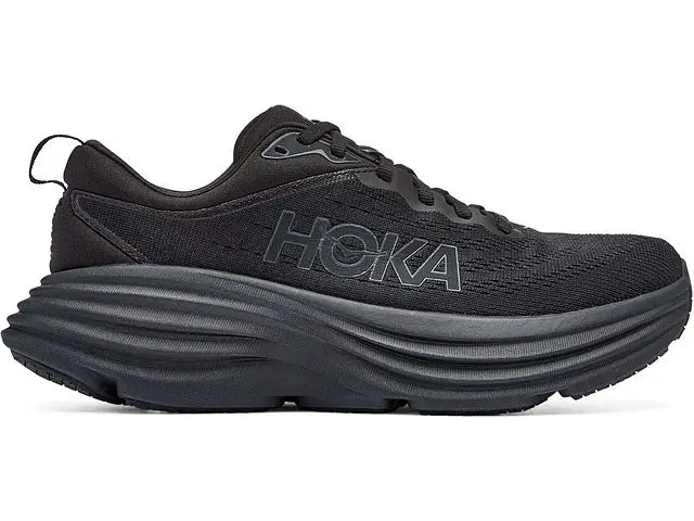Lateral view of the Women's Bondi 8 by HOKA in the color Black/Black