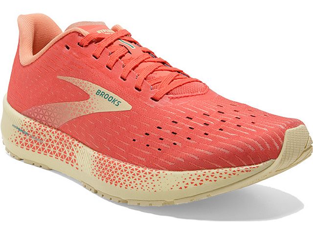 Front angled view of the Women's Hyperion Tempo in the color Hot Coral/Flan/Fusion Coral