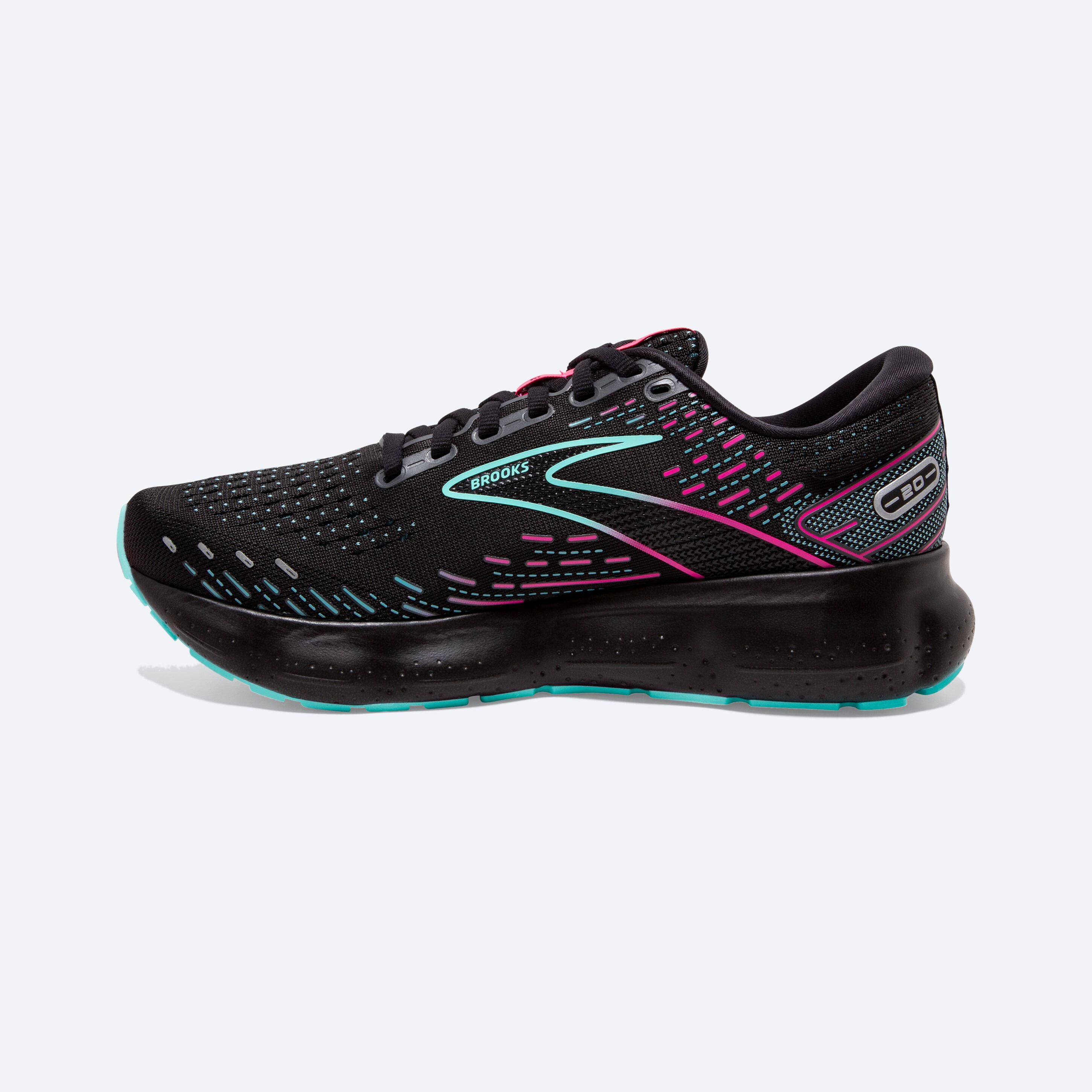 Medial view of the Women's Glycerin 20 in Black/Blue Light/Pink