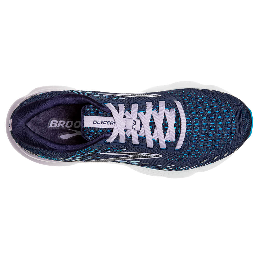 Top view of the Women's Glycerin 20 by BROOKS in the color Peacoat/Ocean/Pastel Lilac