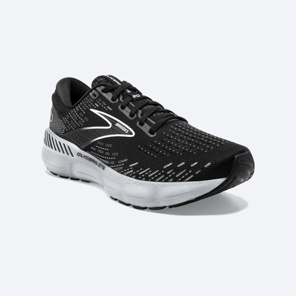Front angle view of the Women's Glycerin GTS 20 in Black/White/Alloy