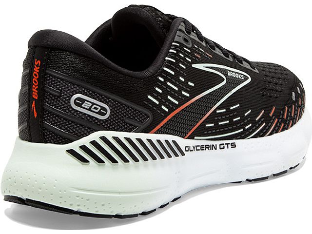 Back angled view of the Women's Glycerin GTS 20 in the color Black/Red/Opal