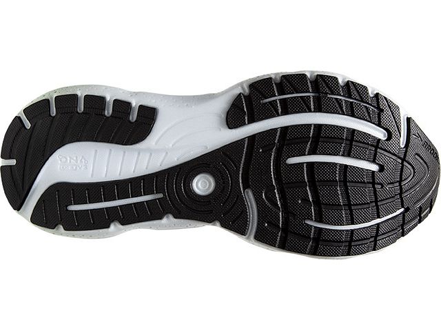 Bottom (outer sole) view of the Women's Glycerin GTS 20 in the color Black/Red/Opal