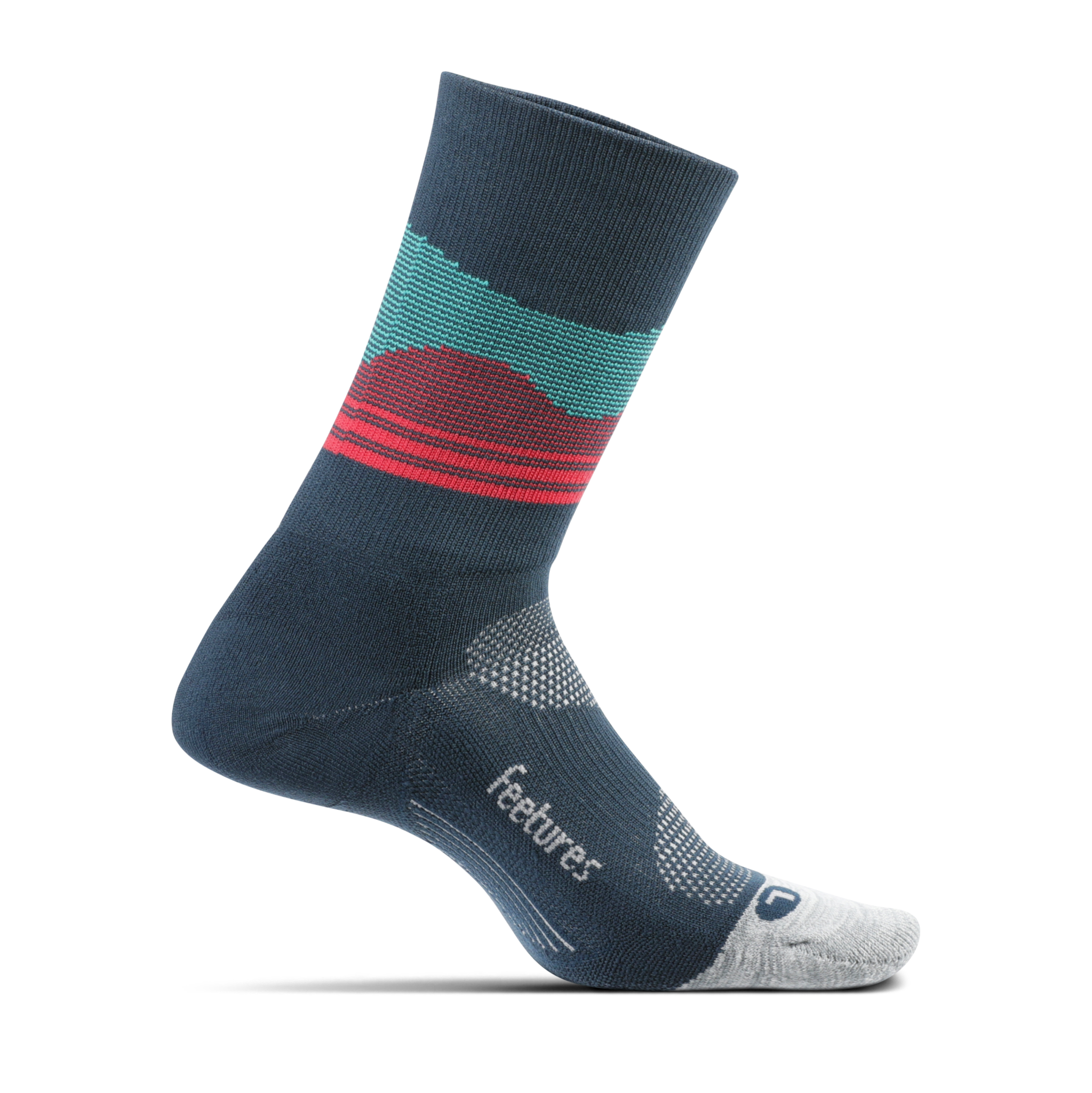Medial view of the Feetures Elite Cushion Crew Sock in the color French navy daybreak