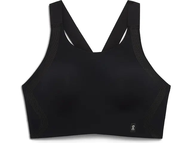 Front view of womens black performance bra