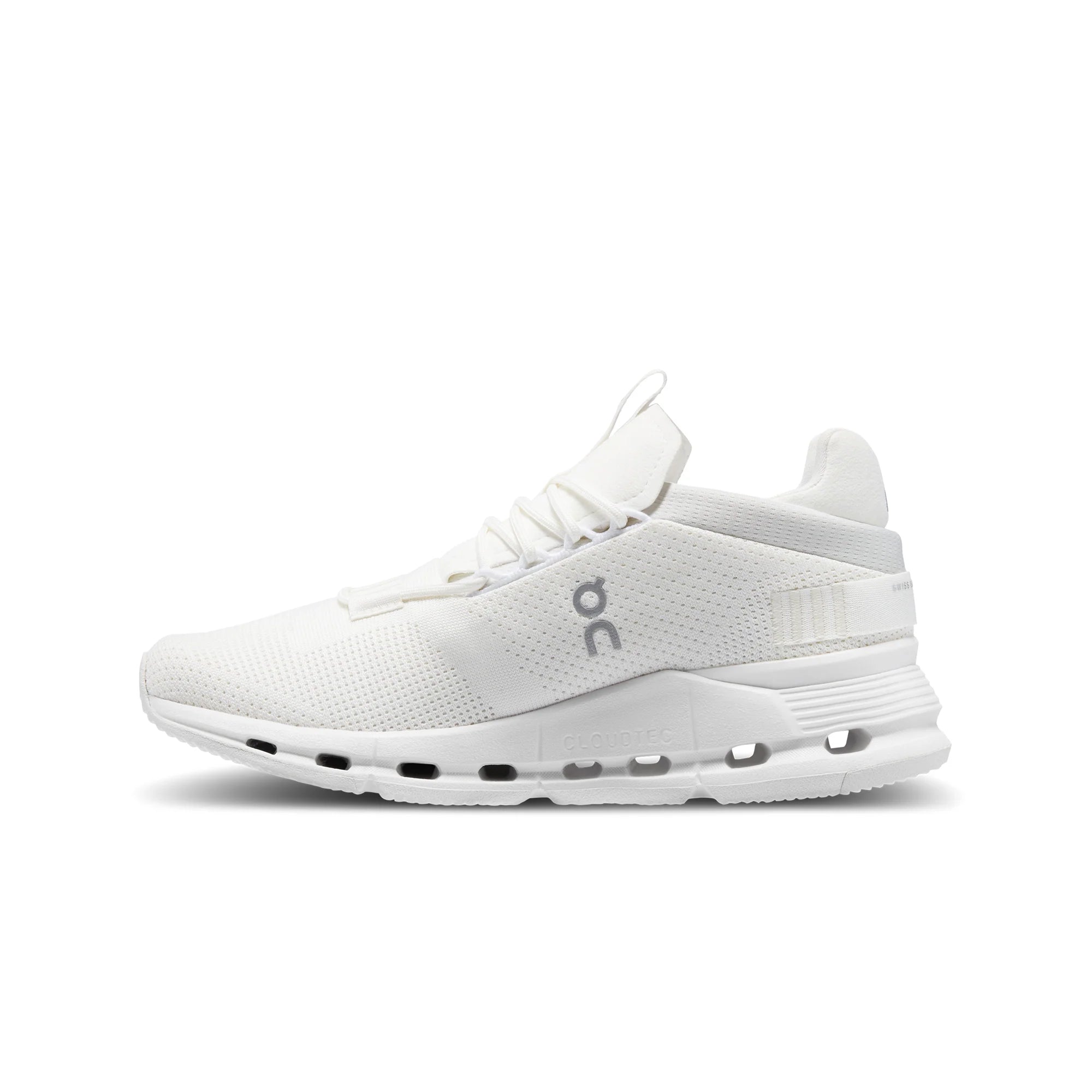Medial view of the Women's ON Cloudnova in the color Undyed White/White