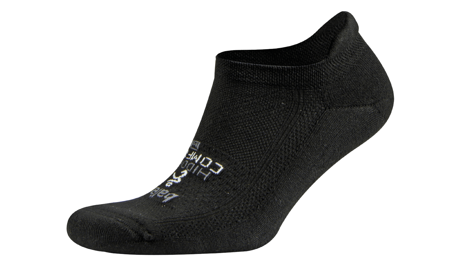 Lateral view of the Balega Hidden Comfort No Show Sock in the color black.