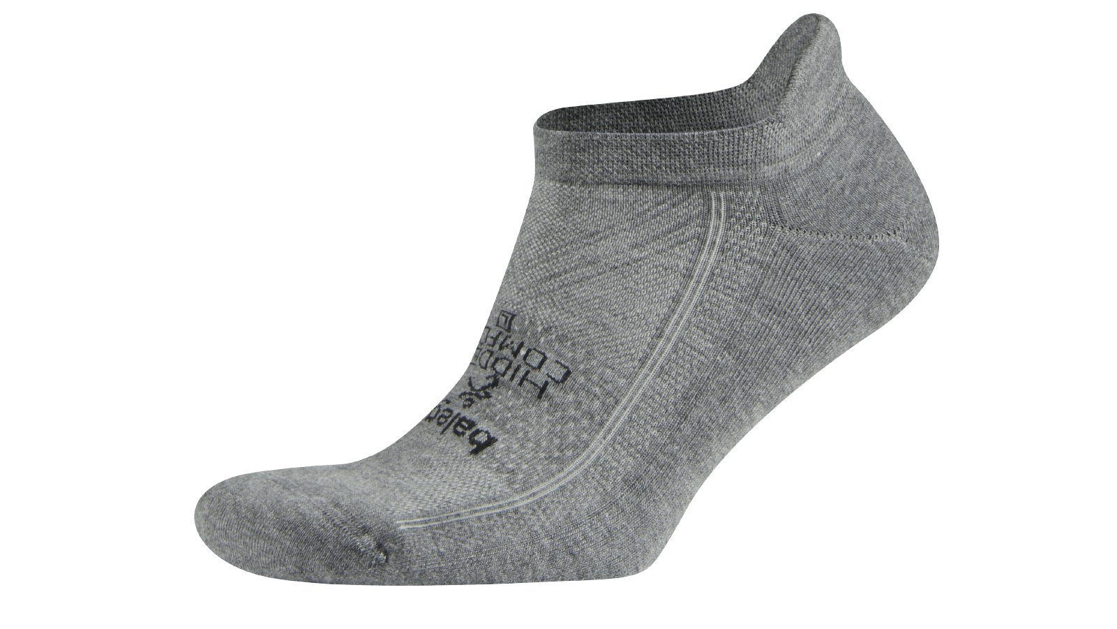 Lateral view of the Balega Hidden Comfort No Show Sock in the color grey.