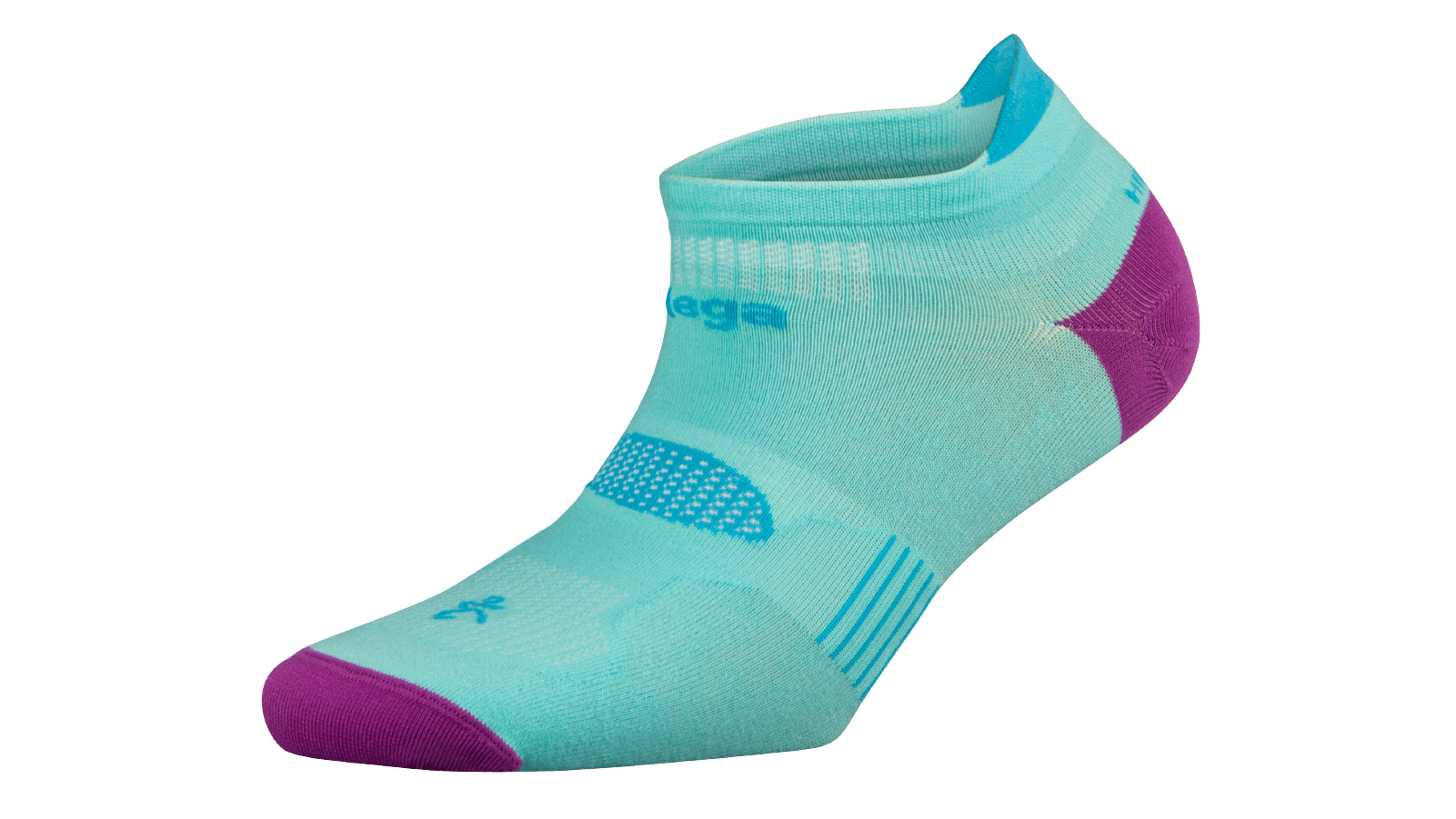 A lateral view of the Balega Hidden Dry no show running sock in the color aqua.